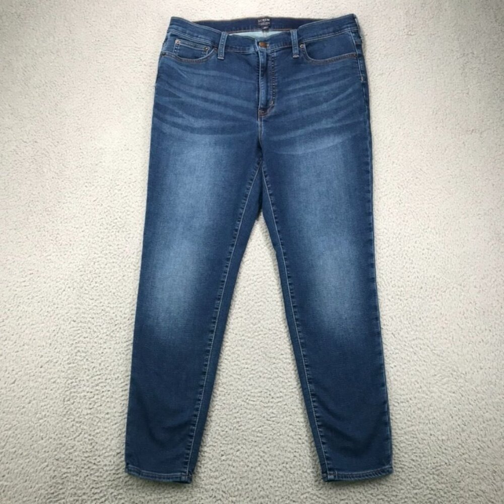 J CREW Factory Jeans Womens Size 32 9" High‎ Rise Skinny Dark Wash Stretch Denim